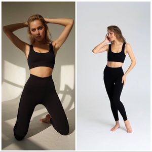 Yoga Bitch Baby Soft Black Ribbed Leggings High Waist 7/8 + Yoga Crop Set NWT